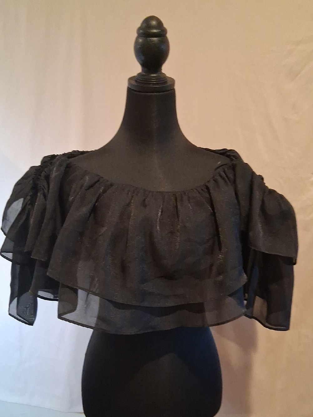 Black Off-Shoulder Ruffle Crop Blouse